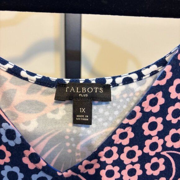 Talbots Blue Pink Floral Paisley Print Jersey Knit Maxi Dress - Picture 3 of 8